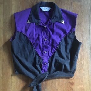 Vintage Western Sleeveless Button Up Crop Top